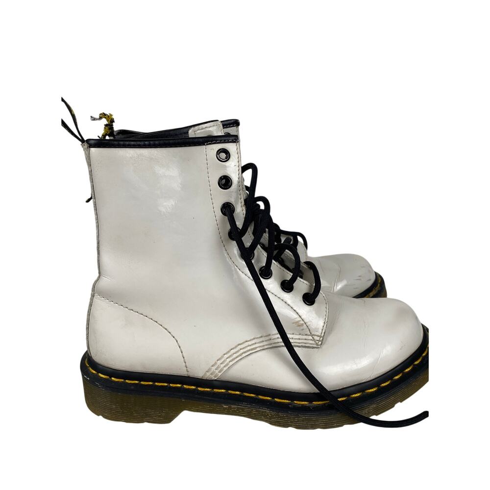 Doc Dr. Martens 1460 White Leather Boots Black Laces Womens Size 7 UK5 Punk Goth